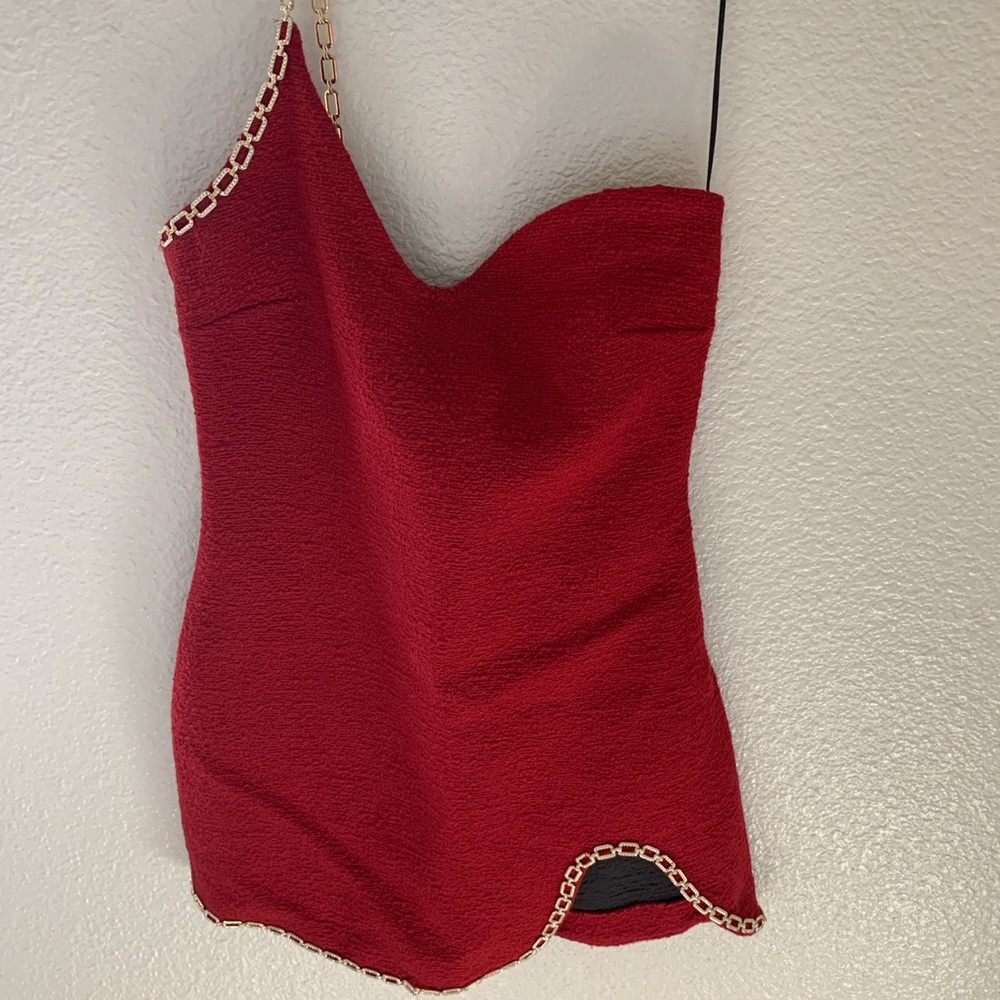 Zara Chain Trim Asymmetric Dress.